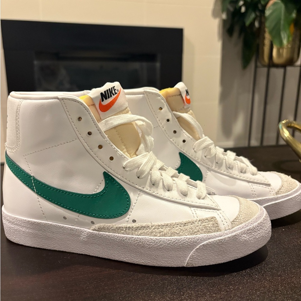 Nike White and Green High-Top Sneakers
